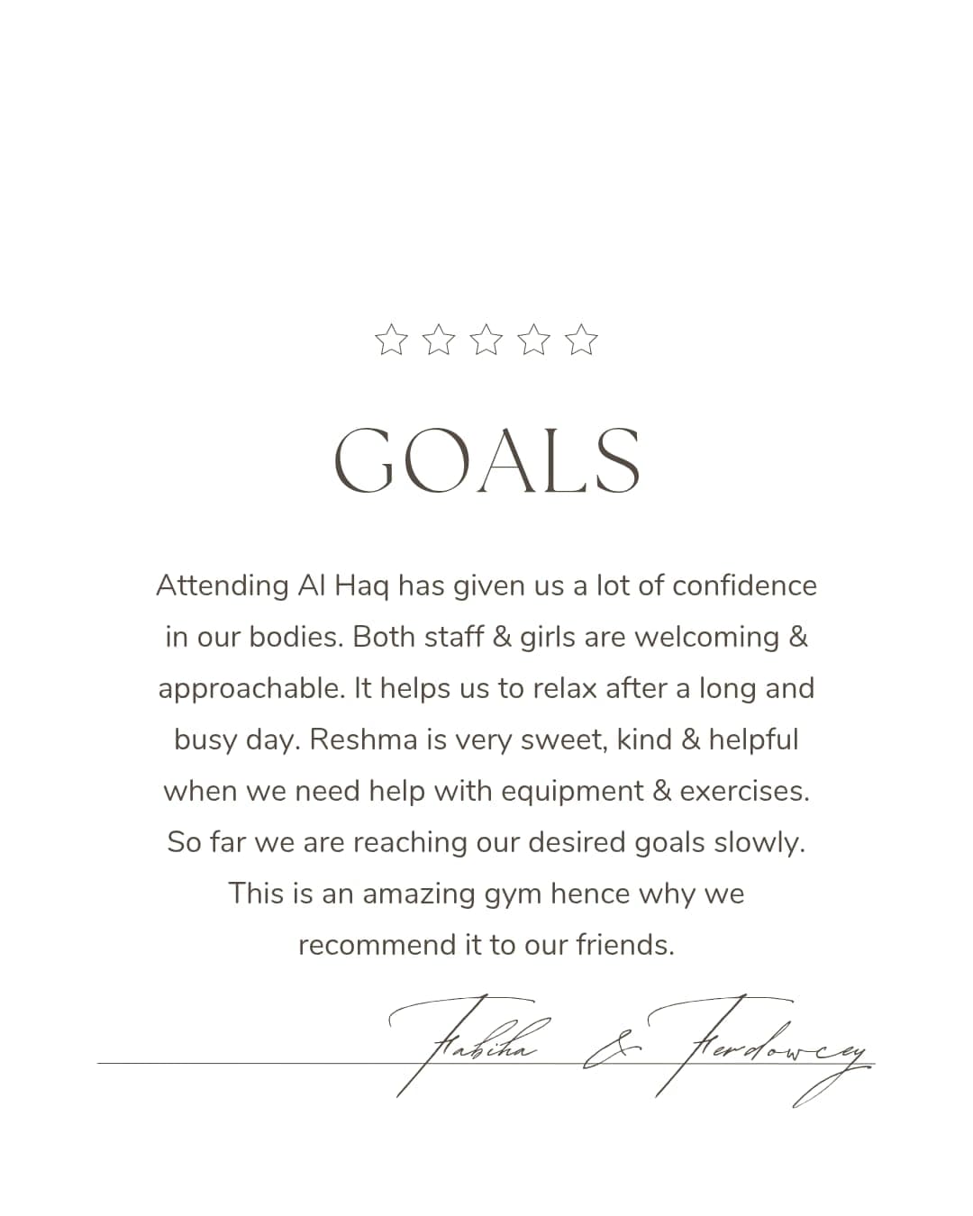 Testimonial from Fabiha & Ferdowcey - Goals