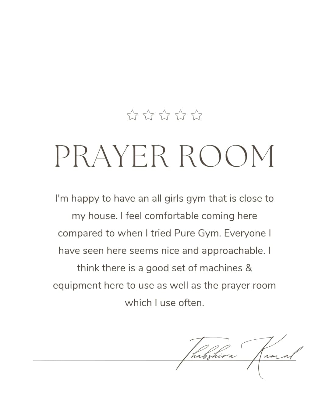 Testimonial from Thabshira Kamal - Prayer Room